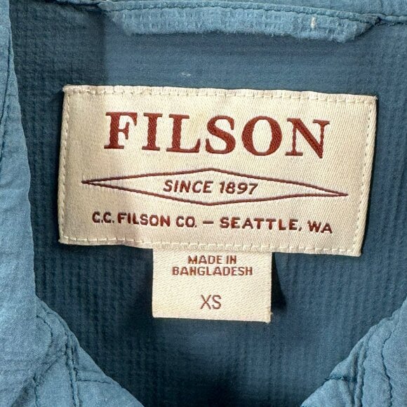 Filson Blue Nylon Long Sleeve Button-Up Shirt XS Mens Lightweight & Durable - Picture 2 of 7
